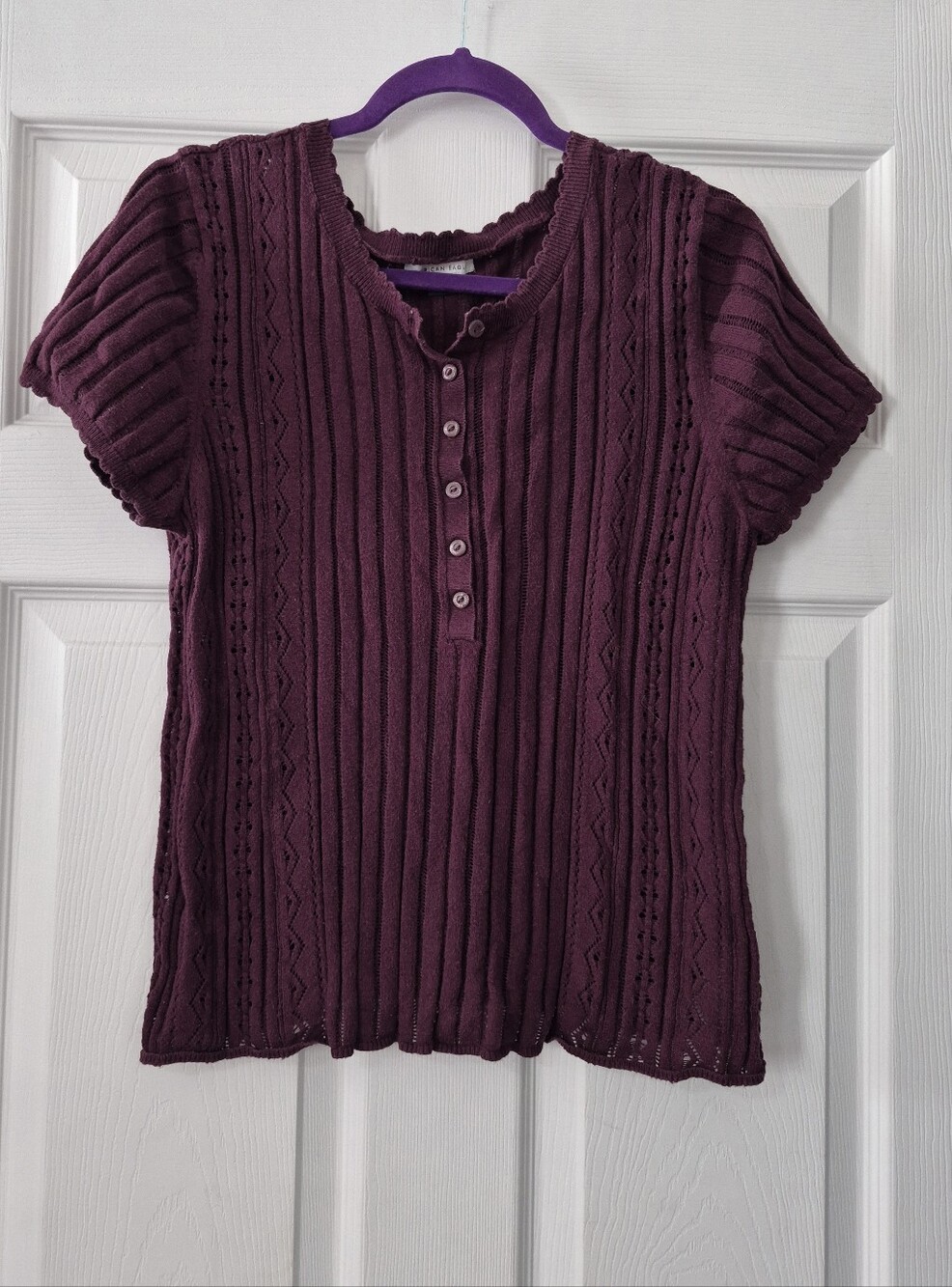 Women's Ribbed Short-Sleeve Knit Top - Deep Plum